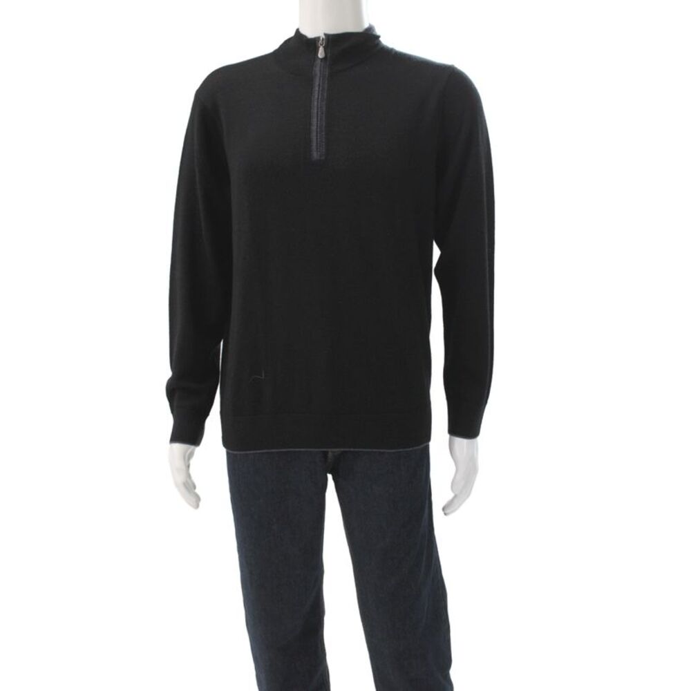 Raffi Mens Black Wool Mock Neck Zip Pullover Long Sleeve Size M